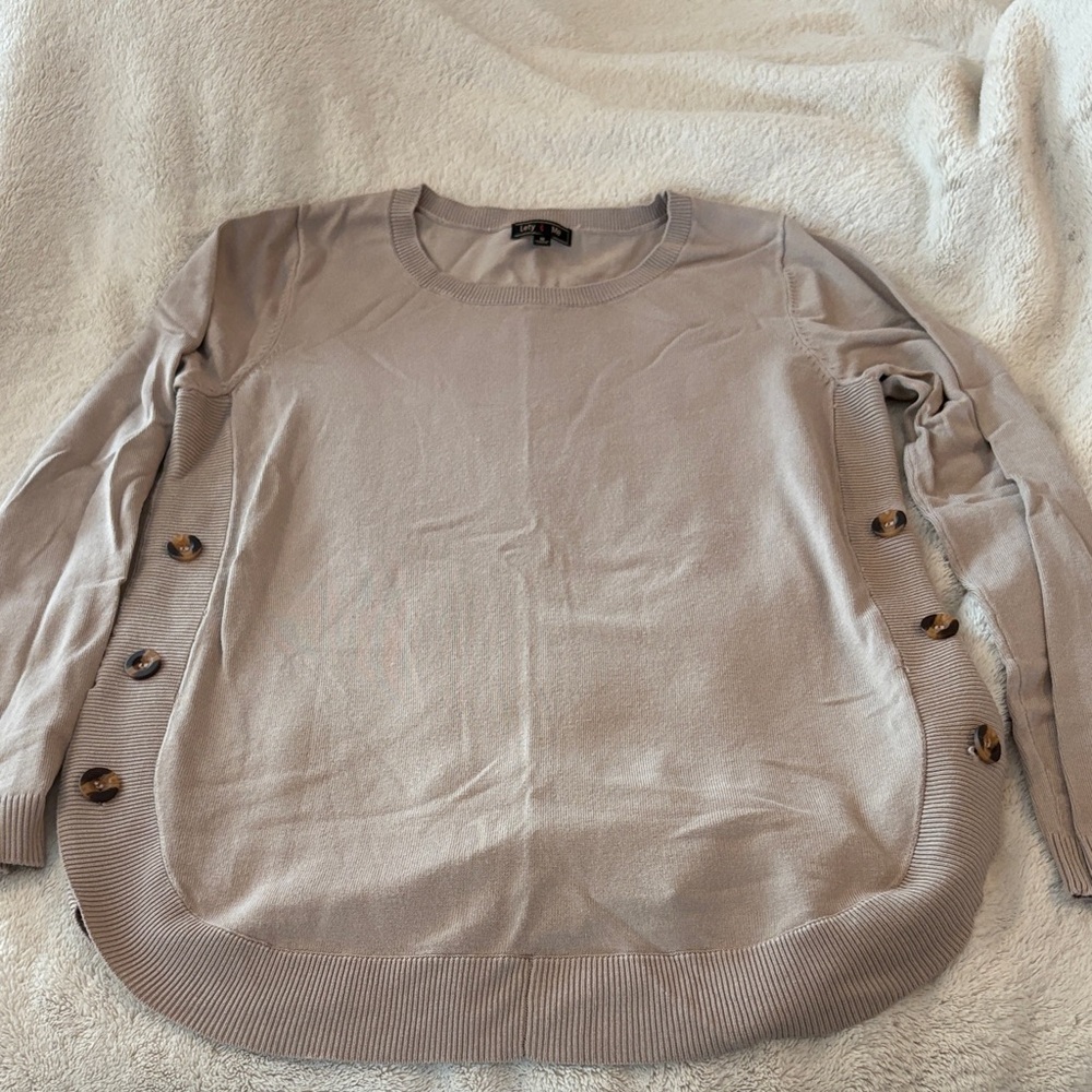 Elegant Beige Crew Neck Sweater with Button Details